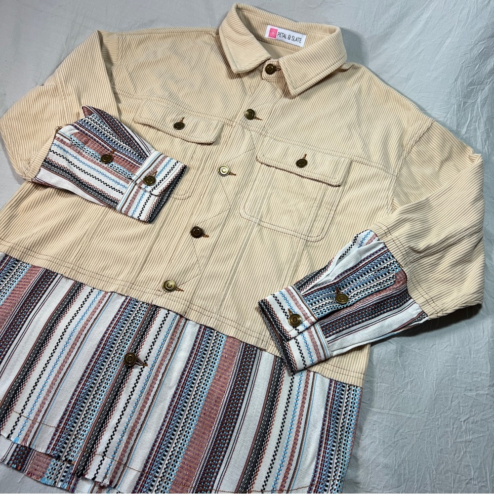 Petal & Slate Boutique Corduroy Aztec Button Front Long Sleeve Jacket Women Sz M